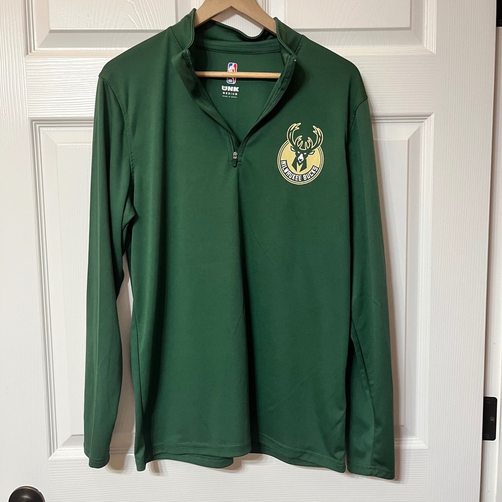 Men's UNK Milwaukee Bucks‎ NBA Green Long Sleeve 1/4 Zip Pullover Medium